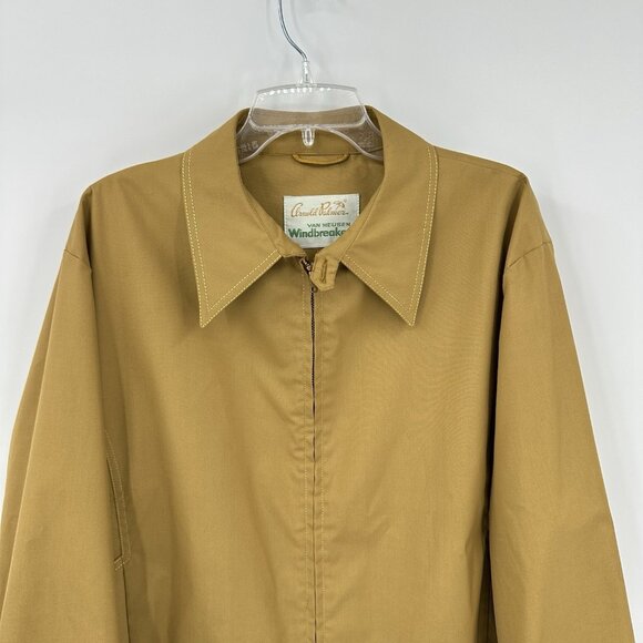 vintage 70s ARNOLD PALMER WINDBREAKER coat jacket gold big collar funky XL - Picture 2 of 6
